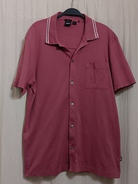 BOSS "H-Parris 102" Grey Grid Pattern Mercerised Cotton Polo Shirt Mens SZ Large